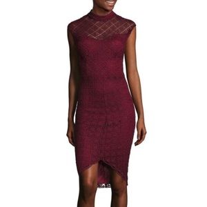 Maroon Lace 2 Cocktail Dress High Low Cap Sleeve